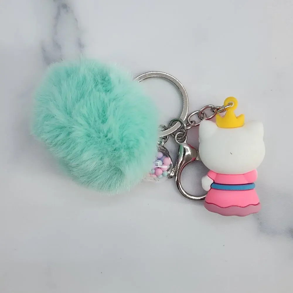 Hello Kitty 3D Figure Keychain, puff ball & mini bead filled bubble Princess!